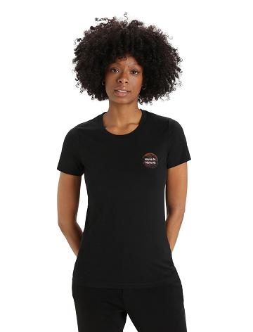 T Shirts Icebreaker Merino Tech Lite II Corta Sleeve Natural Alps Femme Noir | FR 1605VRWD